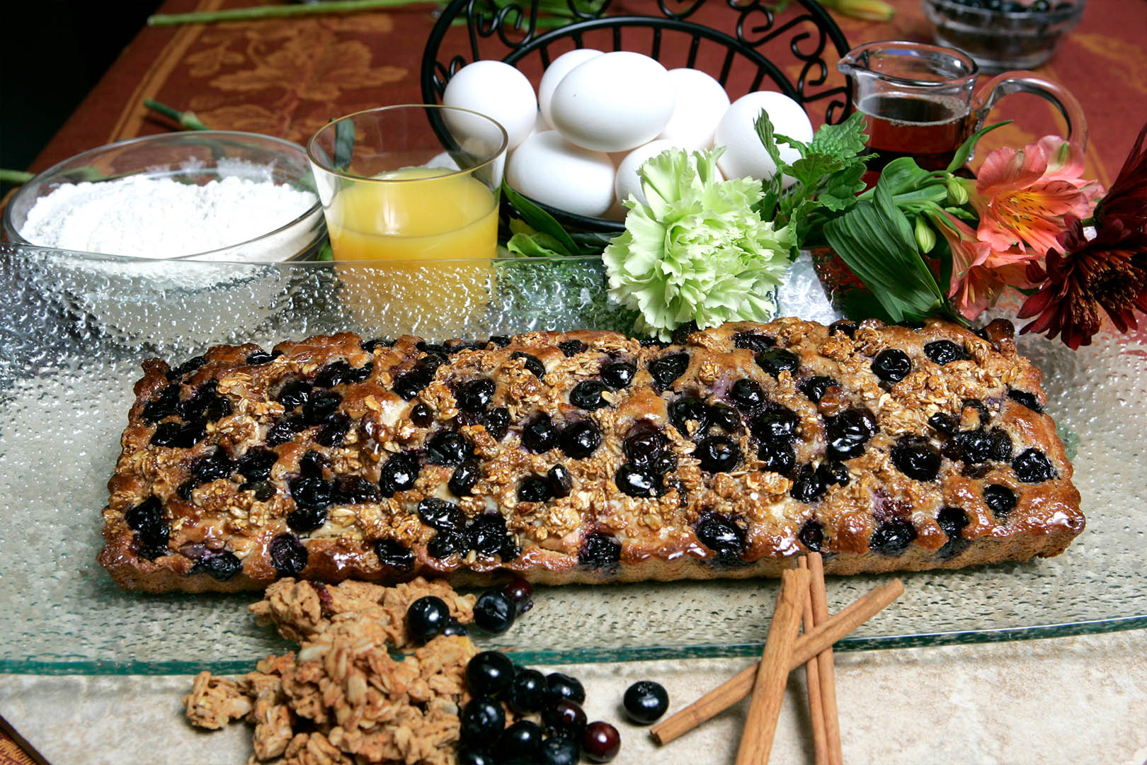 Deep Dish Buttermilk Pancake Stuffed with Fresh Blueberries and Granola