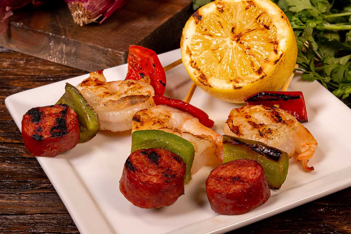 Kabob Shrimp and Andouille Brochette Azoria Foods