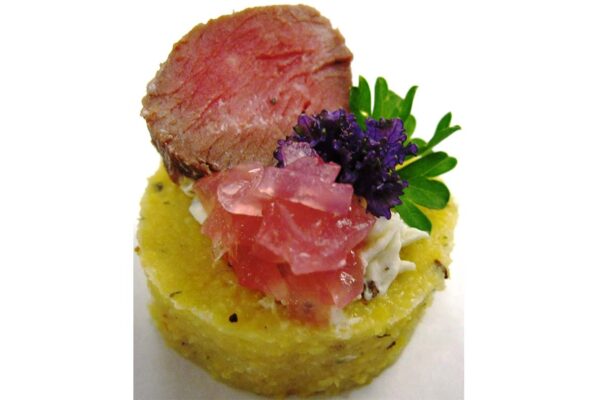 Beef - Seared Tenderloin with Onion Relish on Polenta Round